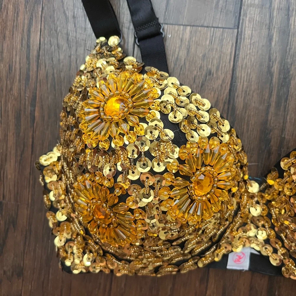 RAVE WONDERLAND Gold and Black Sequin Bra L/XL Selena costume - Picture 5 of 6